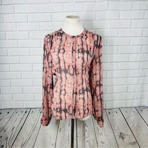 10/$25🦋 I Heart Ronson Pink & Gray Collarless Button Front Blouse - Size XL